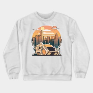 Futuristic Car Infront Of A Futuristic Mega City Crewneck Sweatshirt